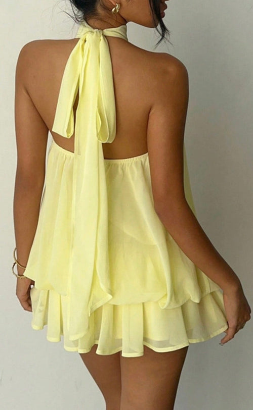 Halter Neck Sash Dress: SUMMER YELLOW